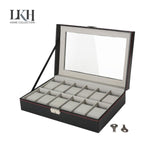 Watch Display Case Jewellery Collection Storage Holder Leather Box 12 Grids Key