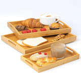 3x Bamboo Serving Trays Wooden Serving Tray Set Breakfast Platters With Handles
