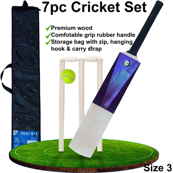 Cricket Set Wooden Bat Ball Stumps Bails Garden Beach Children Adults Size 3