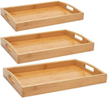 3x Bamboo Serving Trays Wooden Serving Tray Set Breakfast Platters With Handles