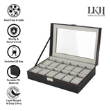 Watch Display Case Jewellery Collection Storage Holder Leather Box 12 Grids Key