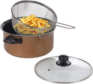 26cm 9" Non Stick Chip Pan Fryer Deep Fry Cooking Pot Lid Basket Set Saucepan