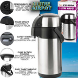 3L Tea Coffee Air Pot Flask Pump Vacuum Insulated Carry Handle Thermal Jug Drink
