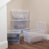 50L Plastic Storage Box Boxes Lid Handles Food Container Home Kitchen Office UK