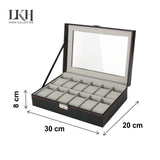 Watch Display Case Jewellery Collection Storage Holder Leather Box 12 Grids Key
