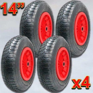 4x 14" PNEUMATIC SACK TRUCK TROLLEY WHEEL BARROW TYRE HEAVY DUTY WHEEL 3.50-8