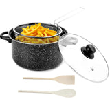 🔥24cm 9" Non Stick Chip Pan Fryer Deep Fry Cooking Pot Lid Basket Set Saucepan