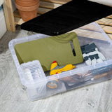 32L PLASTIC STORAGE BOX UNDERBED BLACK LID STRONG DURABLE HOME OFFICE STACKABLE