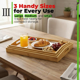 3x Bamboo Serving Trays Wooden Serving Tray Set Breakfast Platters With Handles