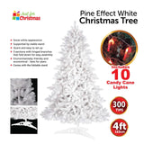 4ft Deluxe Christmas Tree Artificial With LED Lights White Pine Red Berry Cone Stand
