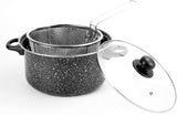 🔥24cm 9" Non Stick Chip Pan Fryer Deep Fry Cooking Pot Lid Basket Set Saucepan