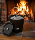 🔥12L Ash Bucket With Lid BBQ Wood Fire Cast Iron Log Container Litre Coal Bin