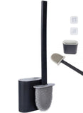 Silicone Toilet Bathroom Brush Flexible Head Long Handle Wall-Mounted Anti Drip