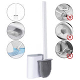 Silicone Toilet Bathroom Brush Flexible Head Long Handle Wall-Mounted Anti Drip