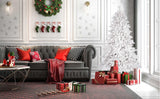 4ft Deluxe Christmas Tree Artificial With LED Lights White Pine Red Berry Cone Stand