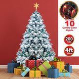 4ft Deluxe Christmas Tree Artificial With LED Lights White Pine Red Berry Cone Stand