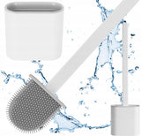 Silicone Toilet Bathroom Brush Flexible Head Long Handle Wall-Mounted Anti Drip