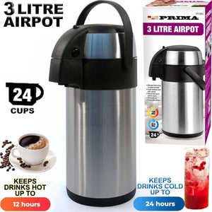 3L Tea Coffee Air Pot Flask Pump Vacuum Insulated Carry Handle Thermal Jug Drink