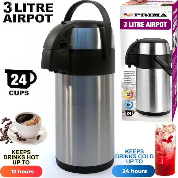 3L Tea Coffee Air Pot Flask Pump Vacuum Insulated Carry Handle Thermal Jug Drink