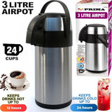 3L Tea Coffee Air Pot Flask Pump Vacuum Insulated Carry Handle Thermal Jug Drink