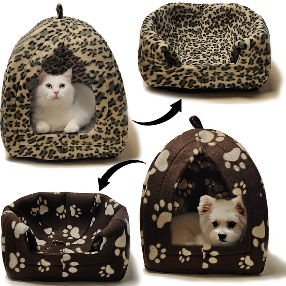 Soft Pet Cat/Kitten Dog/Puppy Fleece Igloo Beds Warm House Cave Tunnel Snug Pod