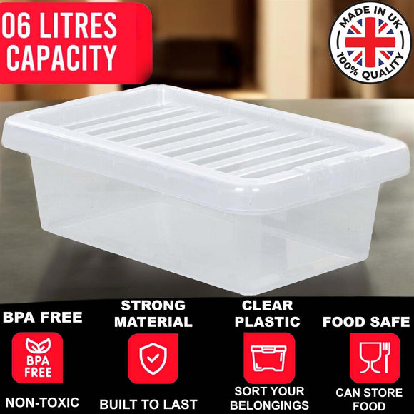 6L Plastic Storage Box Boxes Lid Handles Food Container Home Kitchen Office Box