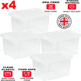 4x 13L Plastic Storage Boxes Clear Container Home Office Kitchen Stackable Box