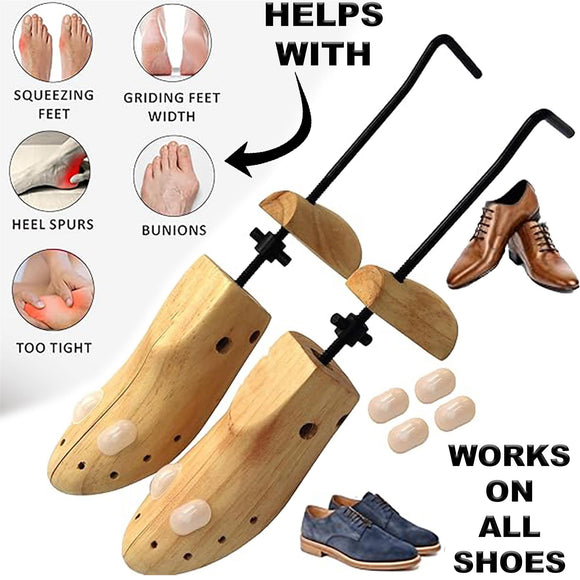 2x Shoe Tree Stretcher Wooden Shaper Men Adjustable Bunion Corn Blister Size6-12