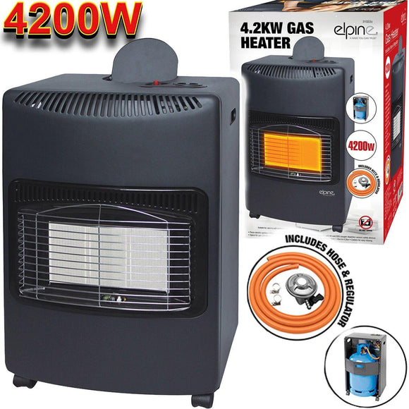 4.2KW CALOR GAS PORTABLE CABINET HEATER FIRE BUTANE WITH REGULATOR & HOSE