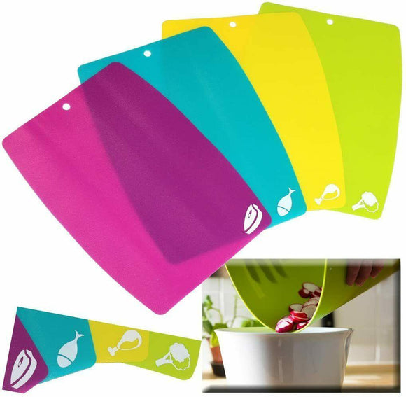 Chopping Board Set x4 Flexible Cutting Mat Sheets Colour Coded Kitchen Utensil