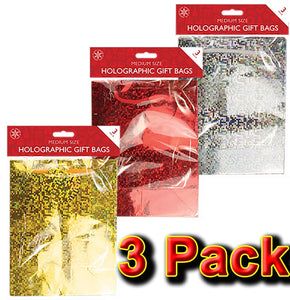 3x Gift Present Bags Christmas Holographic Shiny Party Birthday Medium Xmas UK