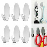 6x Self Adhesive Metal Hooks Hanger Stick On Door Wall Bathroom Kitchen Oval