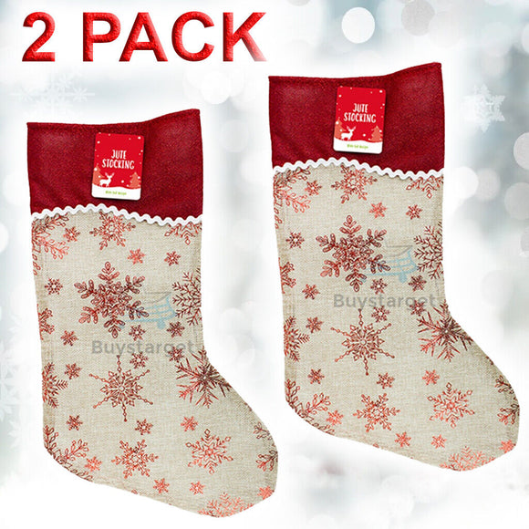 2x Jute Hessian Christmas Xmas Stocking Stockings Santa Gift Sack Traditional