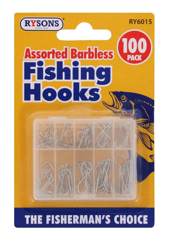 100x Fishing Hooks Barbed Eyed Coarse Fish Tackle Assorted Sizes Set Curve