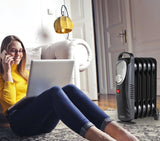 Electric Oil Filled Radiator Portable Heater 6 Fin Thermostat Compact Space Warm