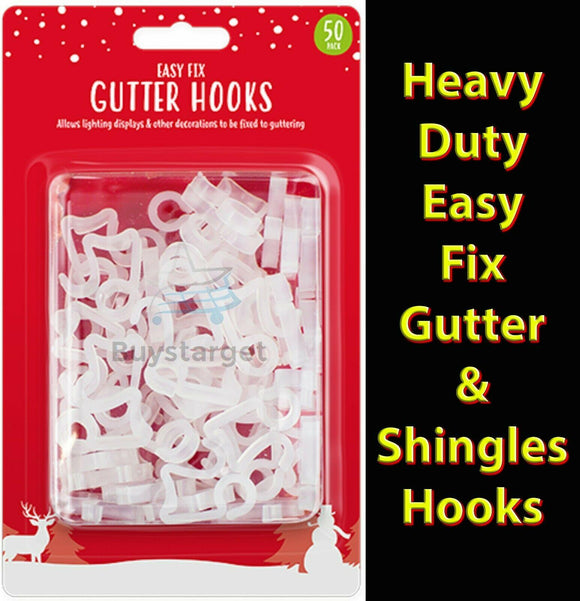 50Pack Heavy Duty Outdoor Gutter Hooks Clips Christmas Icicle Fairy Lights LED