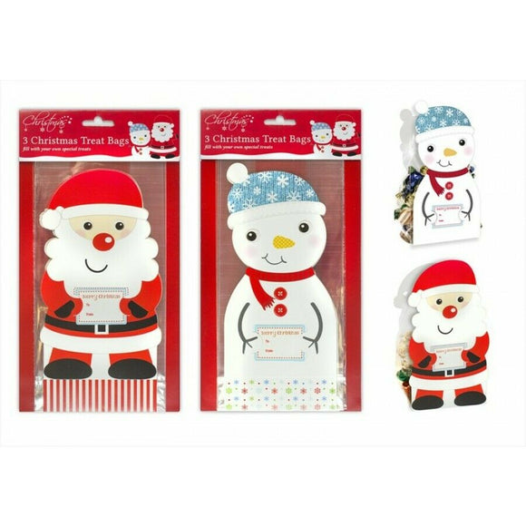 3x Christmas Treat Present Gift Bags Sweet Biscuit Cookie Party Santa Snowman