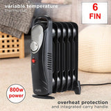Electric Oil Filled Radiator Portable Heater 6 Fin Thermostat Compact Space Warm