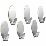 6x Self Adhesive Metal Hooks Hanger Stick On Door Wall Bathroom Kitchen Oval