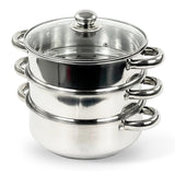 3 TIER STAINLESS STEEL 22CM STEAMER POT PAN COOKER SET GLASS LID