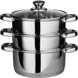 3 TIER STAINLESS STEEL 22CM STEAMER POT PAN COOKER SET GLASS LID