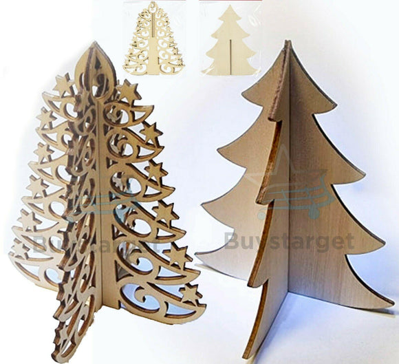 Christmas Decoration 3D Wooden Tree Ornament Filigree Pine Festive Xmas Home