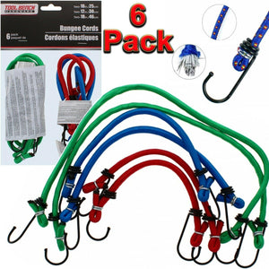 6 X Bungee Cords Set Tie Car Luggage Elasticated Hook Bike Straps Rope Load UK