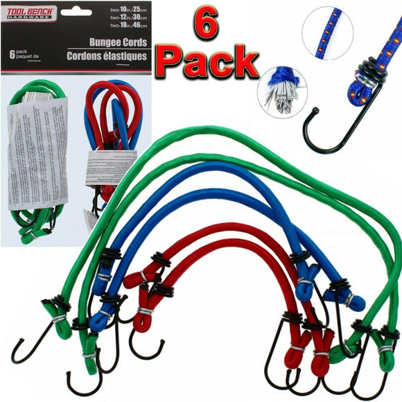 6 X Bungee Cords Set Tie Car Luggage Elasticated Hook Bike Straps Rope Load UK