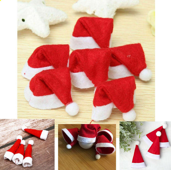 6x Christmas Santa Hat Embellishment Cute Xmas Ornaments Decor Tree Craft Card