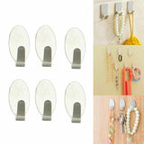 6x Self Adhesive Metal Hooks Hanger Stick On Door Wall Bathroom Kitchen Oval