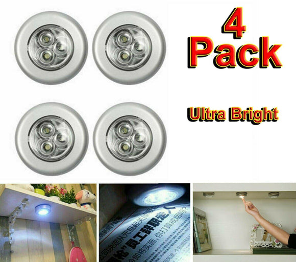 4x Ultra Bright LED Push Night Light Under Cupboard Cabinet Stairs Shelf Stick