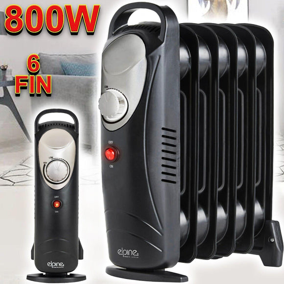 Electric Oil Filled Radiator Portable Heater 6 Fin Thermostat Compact Space Warm
