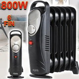 Electric Oil Filled Radiator Portable Heater 6 Fin Thermostat Compact Space Warm
