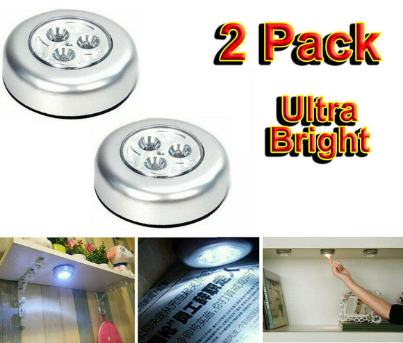 2x Ultra Bright LED Push Night Light Under Cupboard Cabinet Stairs Shelf Stick
